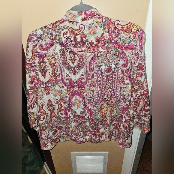 Chico's Paisley Linen Drape Open Front Jacket Size 2 - Picture 5 of 6